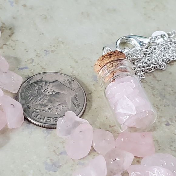 Closet Closing! Genuine Rose Quartz Itty Bitty Pixie Bottle Necklace - Picture 9 of 10
